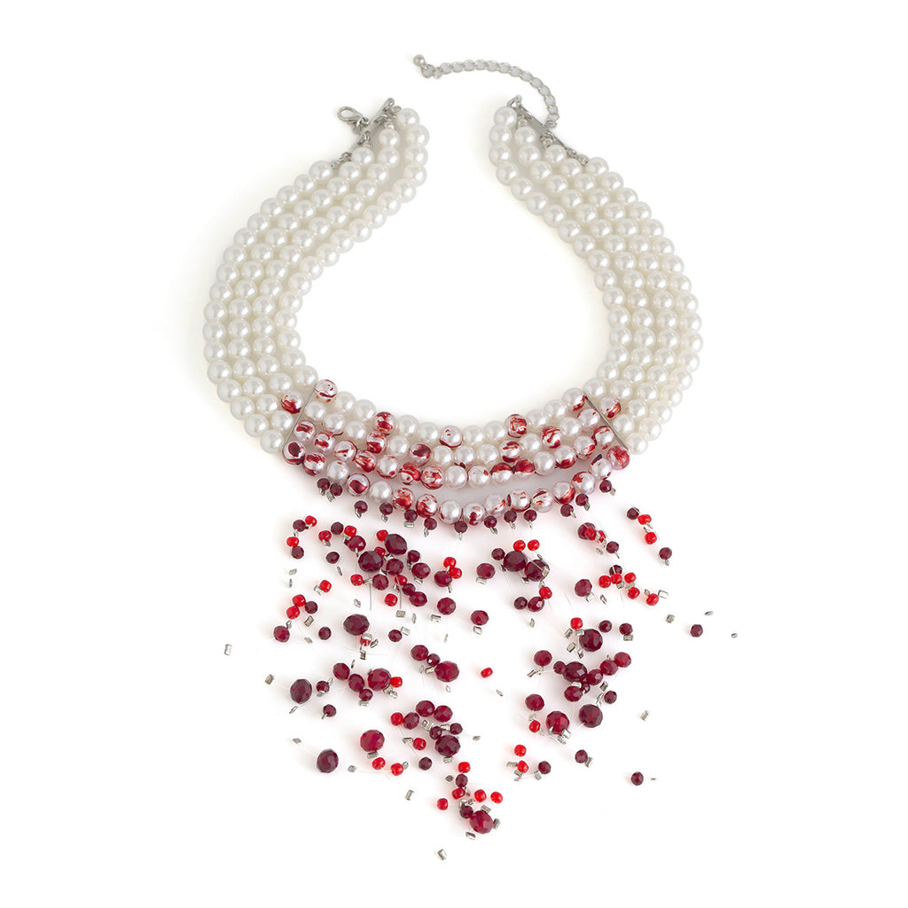 Gothic style pearl necklace choker Halloween blood drop tassel crystal collarbone chain