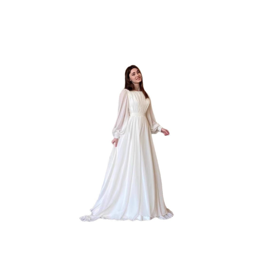French Court Style White Double Layer Chiffon Full Skirt Princess Fairy Long Dress