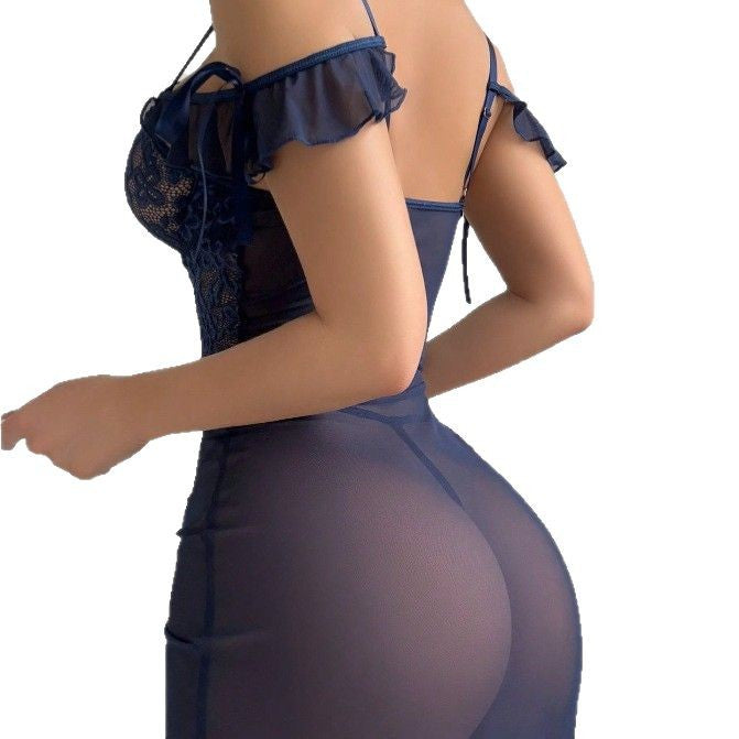 Tibetan style lingerie set with long skirt split hips sexy transparent pajamas lace