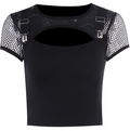 Dark trendsetter slim fitting and versatile mesh patchwork short sleeved top for women
