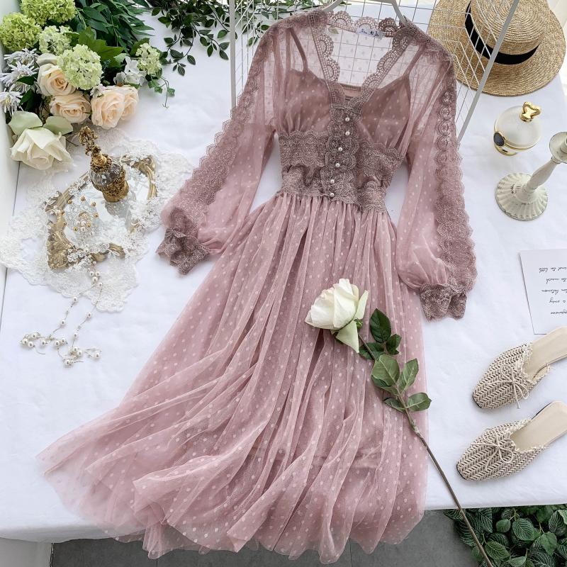 New Mesh Long Skirt Gentle Skirt Fairy Super Fairy Sweet Long Temperament Dress