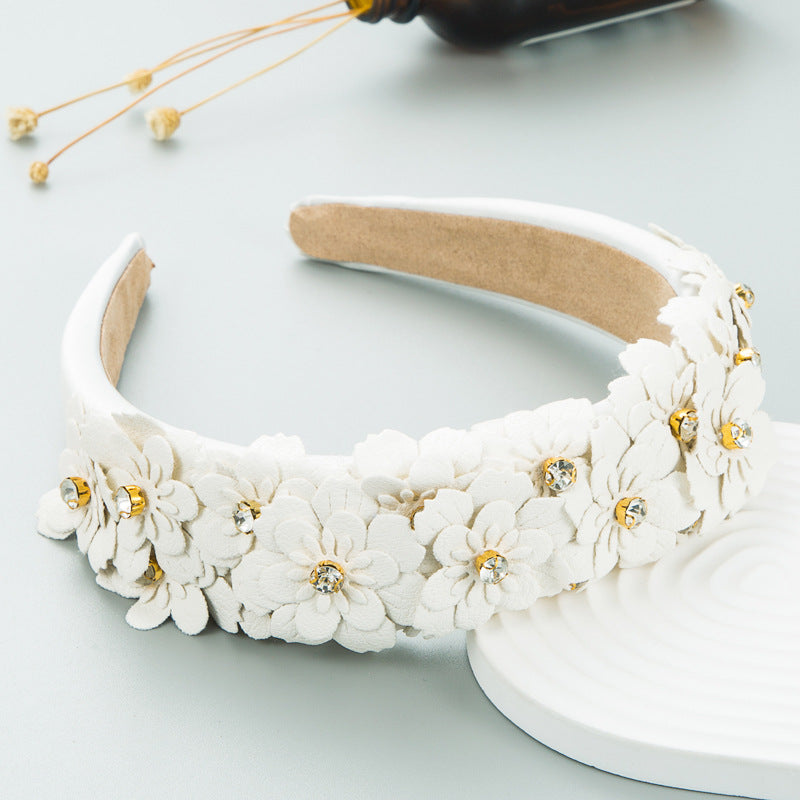 Korean Style Small Fresh Color Flower Glass Drill Retro Headband Female Trend Hairband Hair Accessories
