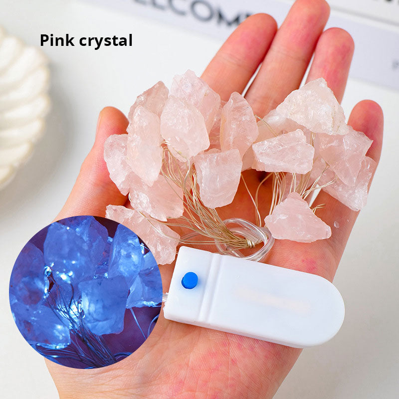 Natural Pink Amethyst Original Stone Atmosphere Light Gravel Long Colored Light String Christmas Decoration