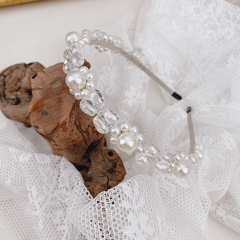 Korean Crystal Pearl Headband Female All-Match Hairpin Super Fairy Hairpin Out Headband