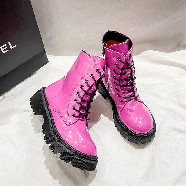 Women Colorful Fashion Ankle Boots Gothic Platform Punk Winter Black High Heels Sexy Ladies Shoes Combat Boots for Women