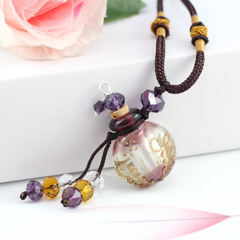 Murano Glass Perfume Necklace (with cord), essential oil jewelry bottle ,perfume bottle jewelry ,necklace