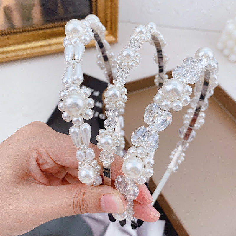 Korean Crystal Pearl Headband Female All-Match Hairpin Super Fairy Hairpin Out Headband