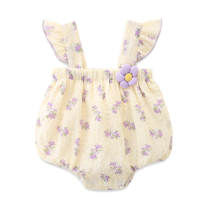 Cute Baby Girl Summer Romper Newborn Infant Double Layer Bodysuit Strap Triangular Diaper Cover