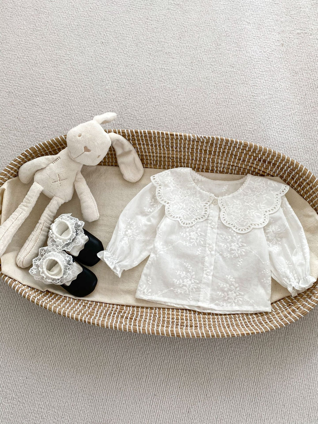 Baby Clothes Spring Autumn  Girl Solid Color Large Turn-Down Collar Shirt Overall Romper Two-Piece Set
