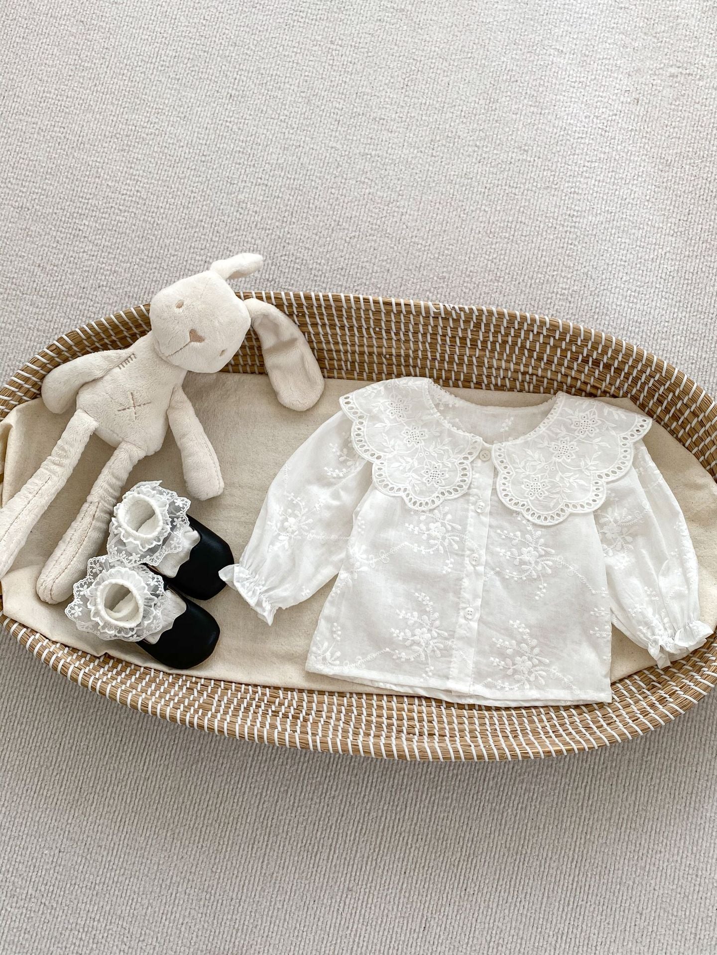 Baby Clothes Spring Autumn  Girl Solid Color Large Turn-Down Collar Shirt Overall Romper Two-Piece Set