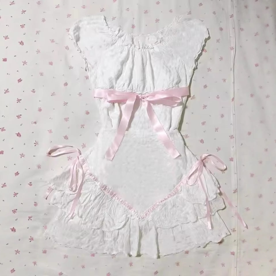 Sweet Fresh Fairy Style Bow Lace Versatile Women's Dress