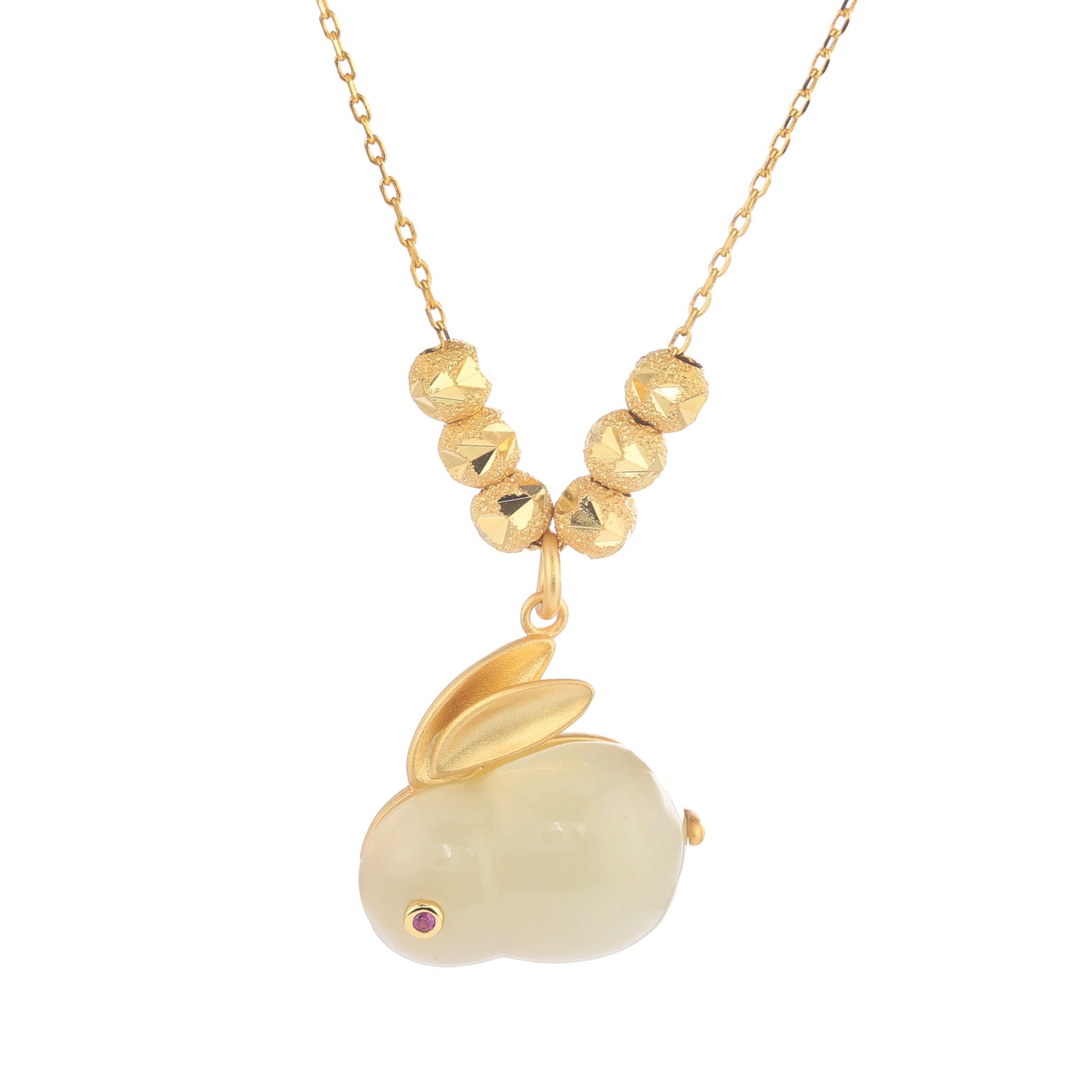 Hotan Jade Rabbit Pendant S925 Silver Gilded Lovely Jade Rabbit Earnail Necklace Bracelet Ring Fairy Jewelry