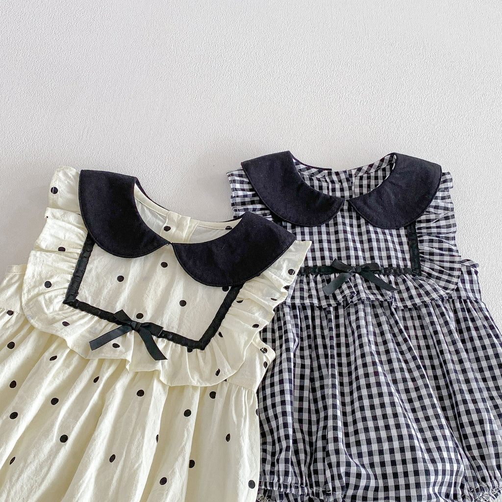 Baby Summer Lightweight Clothes, Sweet Polka Dot and Plaid Girl Baby Vest Onesie, Newborn A-Class Clothing for Summer