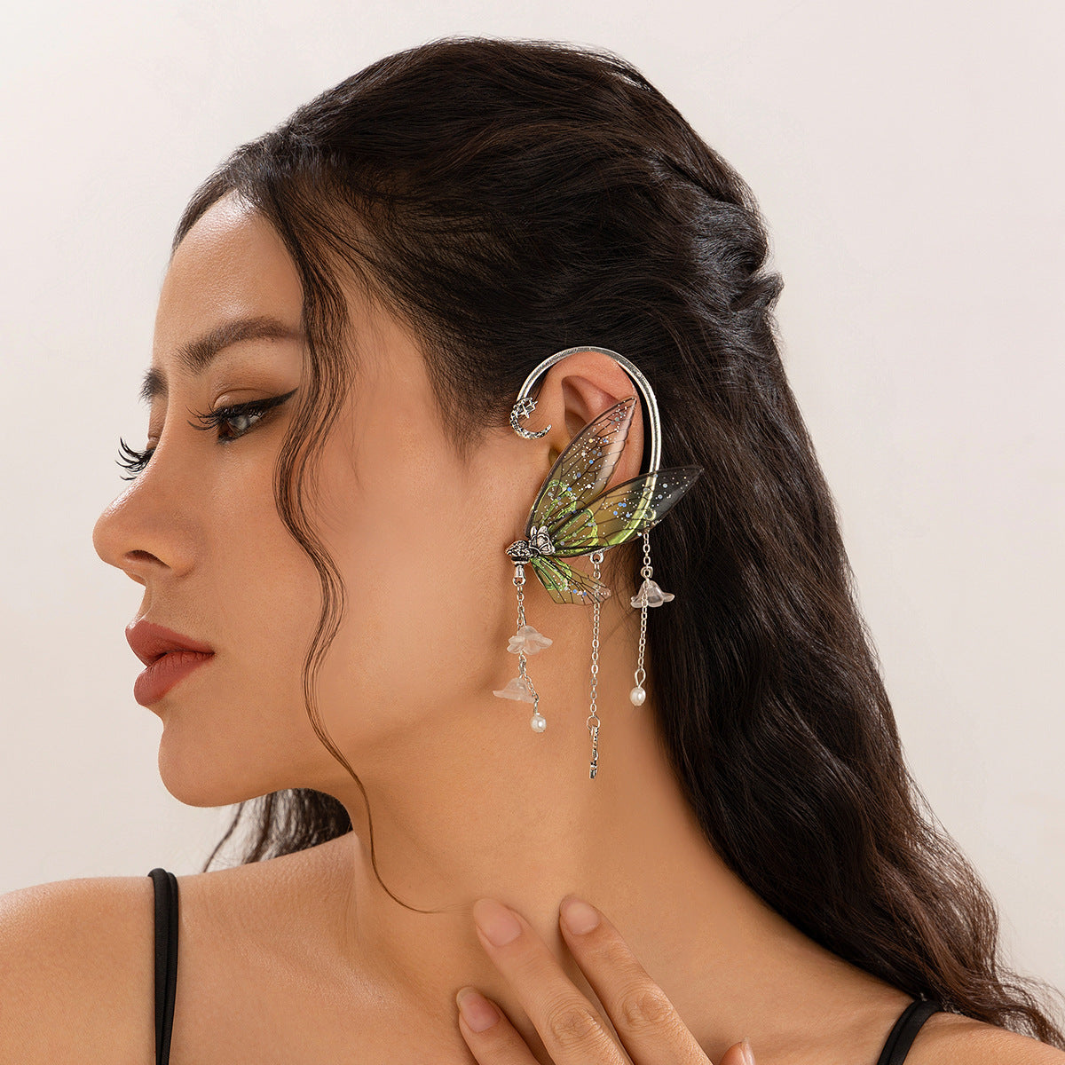 Forest style elf ear tassel ear hanging butterfly outline earring jewelry cross-border wing ear clip