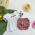Baby Romper Girls Ethnic Style Outfit Kids Plaid Onesie Clothes Embroidered Summer