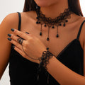 Gothic style moon alloy necklace set for women, sexy multi-layer lace tassel collar
