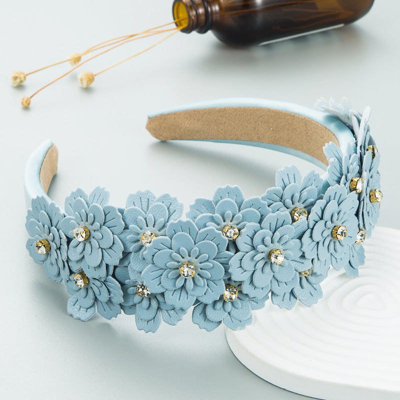 Korean Style Small Fresh Color Flower Glass Drill Retro Headband Female Trend Hairband Hair Accessories