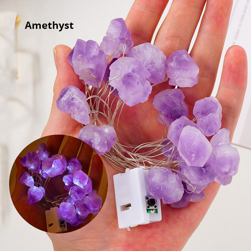 Natural Pink Amethyst Original Stone Atmosphere Light Gravel Long Colored Light String Christmas Decoration