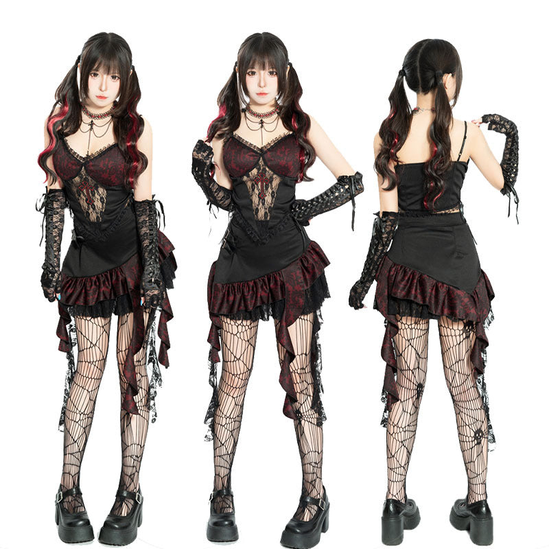 Halloween Dark Style Vampire Cosplay Duchess Lady Strap Top Sexy Performance Outfit