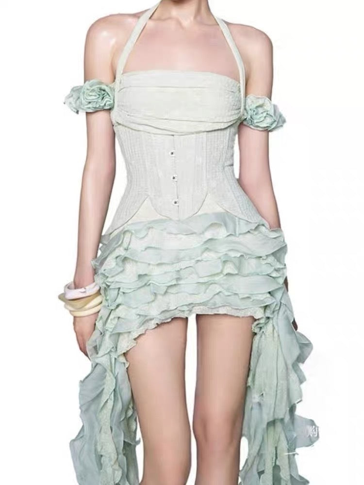 Bohemian Irregular Hem Strapless Flowy Waist-Cinched A-Line Dress