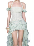 Bohemian Irregular Hem Strapless Flowy Waist-Cinched A-Line Dress