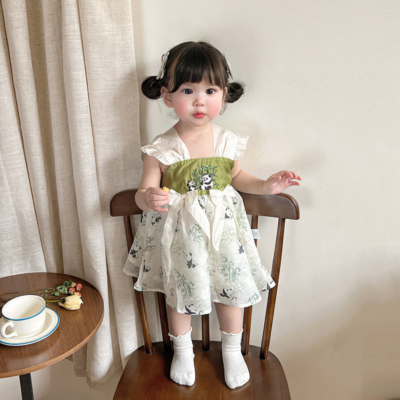 New Dress for Girls Summer Sleeveless Princess Dress with Buttoned Strap Design