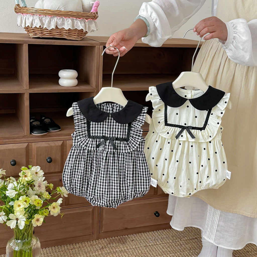Baby Summer Lightweight Clothes, Sweet Polka Dot and Plaid Girl Baby Vest Onesie, Newborn A-Class Clothing for Summer