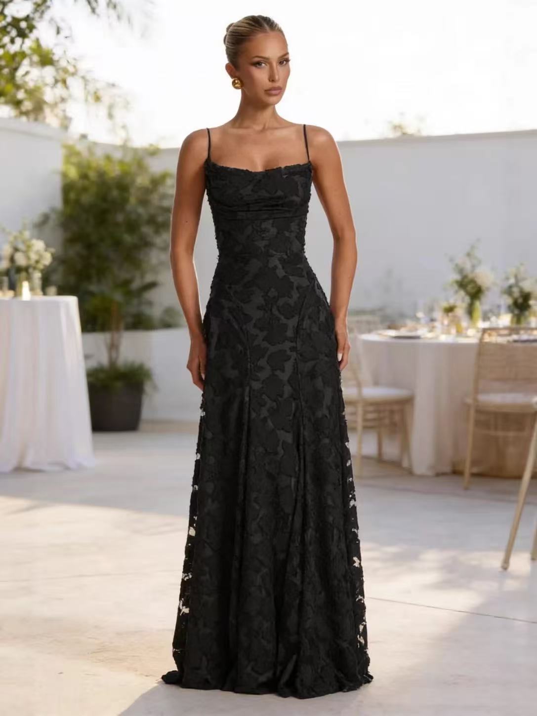 Lace halter dress with tie detail, unique design, women's mid-length fairy dress for spring, casual vacation wear