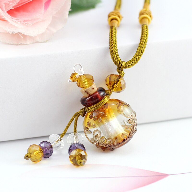 Murano Glass Perfume Necklace (with cord), essential oil jewelry bottle ,perfume bottle jewelry ,necklace