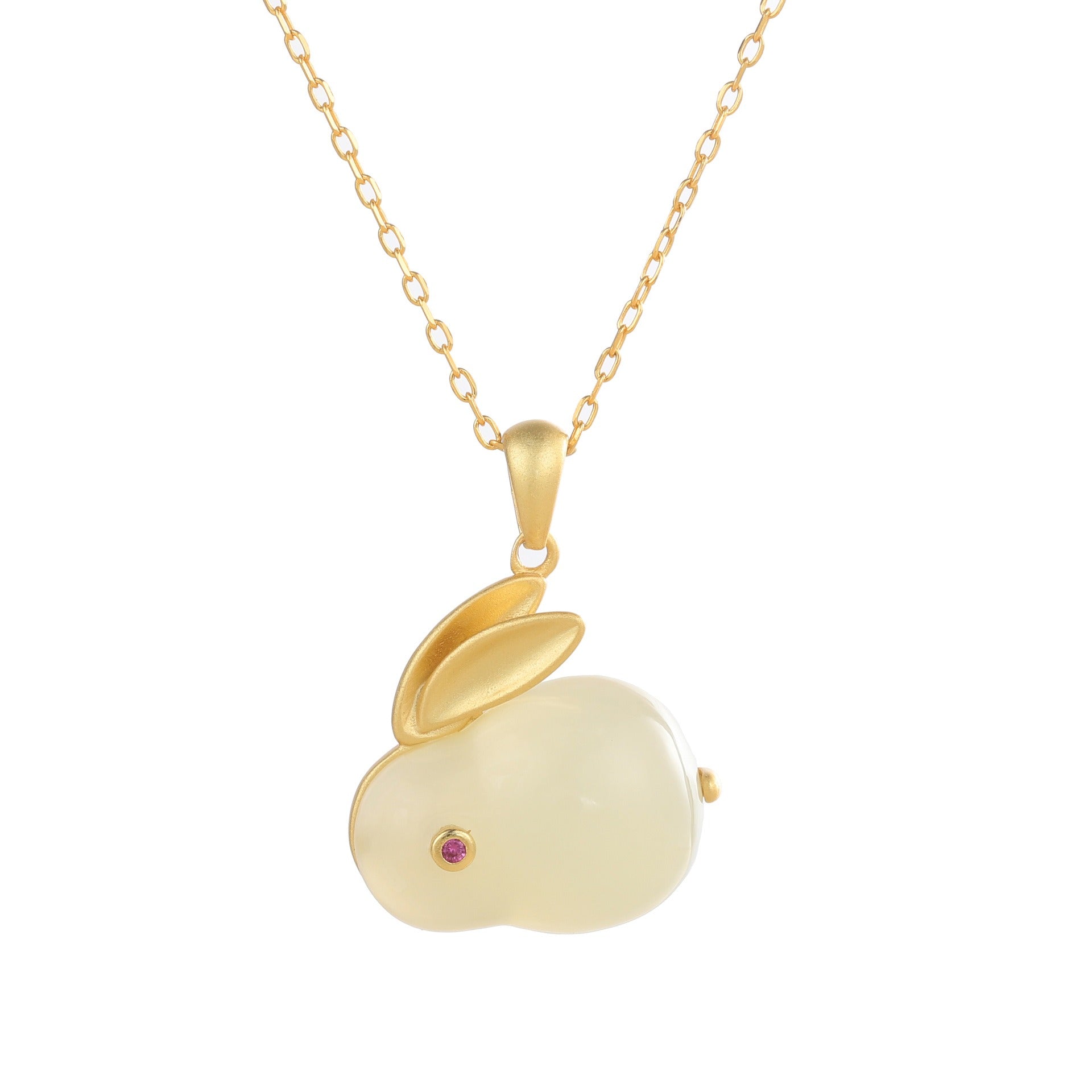 Hotan Jade Rabbit Pendant S925 Silver Gilded Lovely Jade Rabbit Earnail Necklace Bracelet Ring Fairy Jewelry