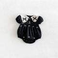 Summer Butterfly Knot Embroidered Collar Short Sleeve Romper Baby Girl Cotton Sweet Lace Bodysuit