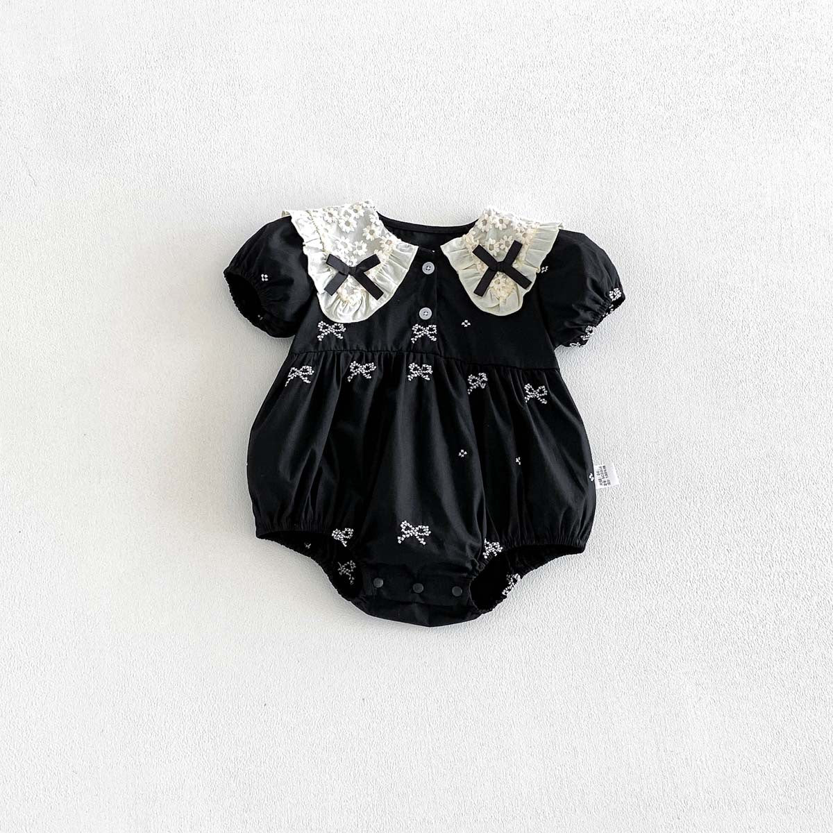 Summer Butterfly Knot Embroidered Collar Short Sleeve Romper Baby Girl Cotton Sweet Lace Bodysuit