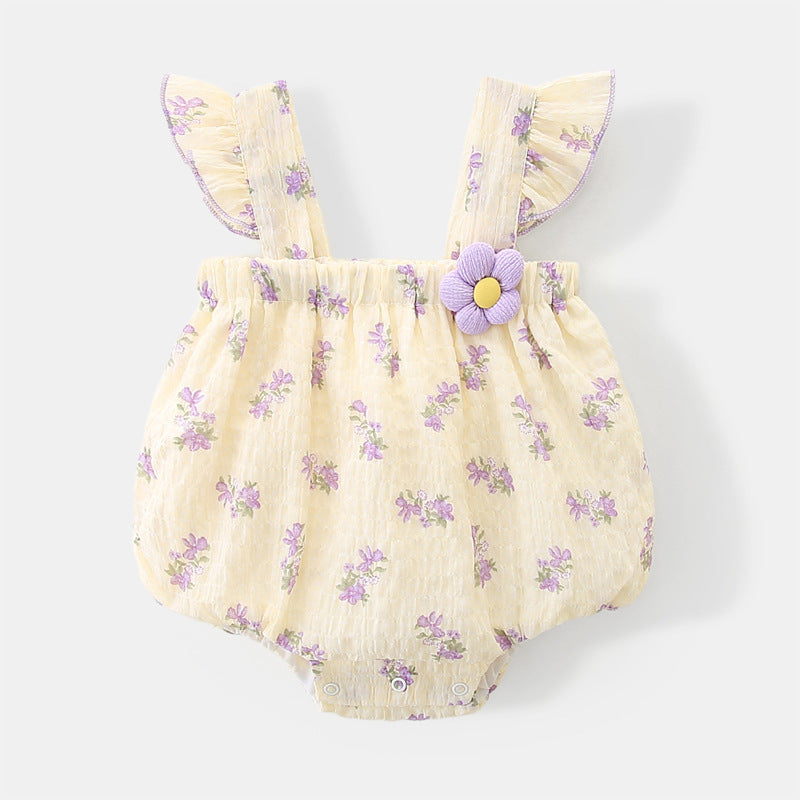 Cute Baby Girl Summer Romper Newborn Infant Double Layer Bodysuit Strap Triangular Diaper Cover