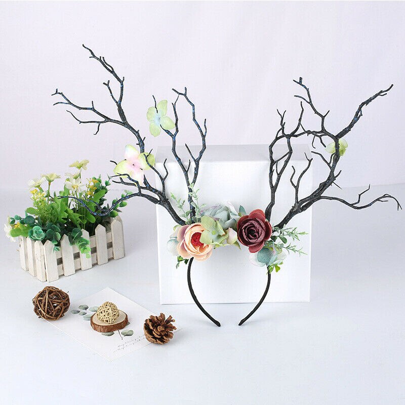 Gothic Antlers Deer Horns Flower Hair Band Christmas Headband Cosplay Fashion Christmas Head Dress Party Supplies