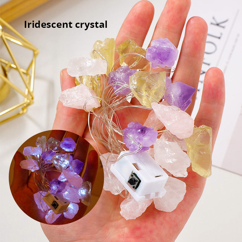Natural Pink Amethyst Original Stone Atmosphere Light Gravel Long Colored Light String Christmas Decoration