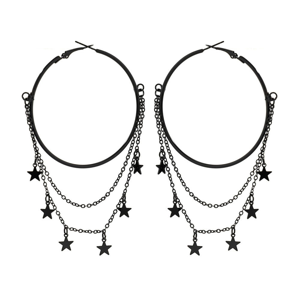 Sweet punk style black pentagonal star earrings Gothic dark earrings