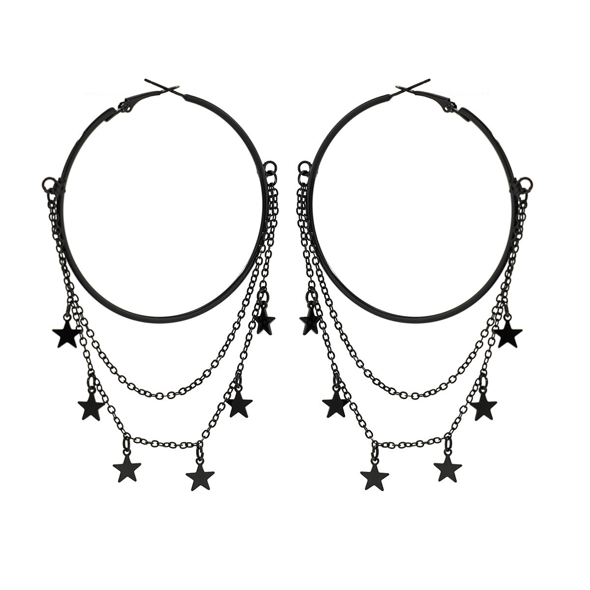 Sweet punk style black pentagonal star earrings Gothic dark earrings