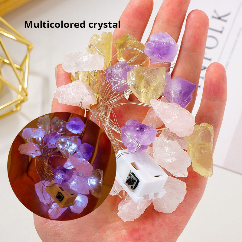 Natural Pink Amethyst Original Stone Atmosphere Light Gravel Long Colored Light String Christmas Decoration