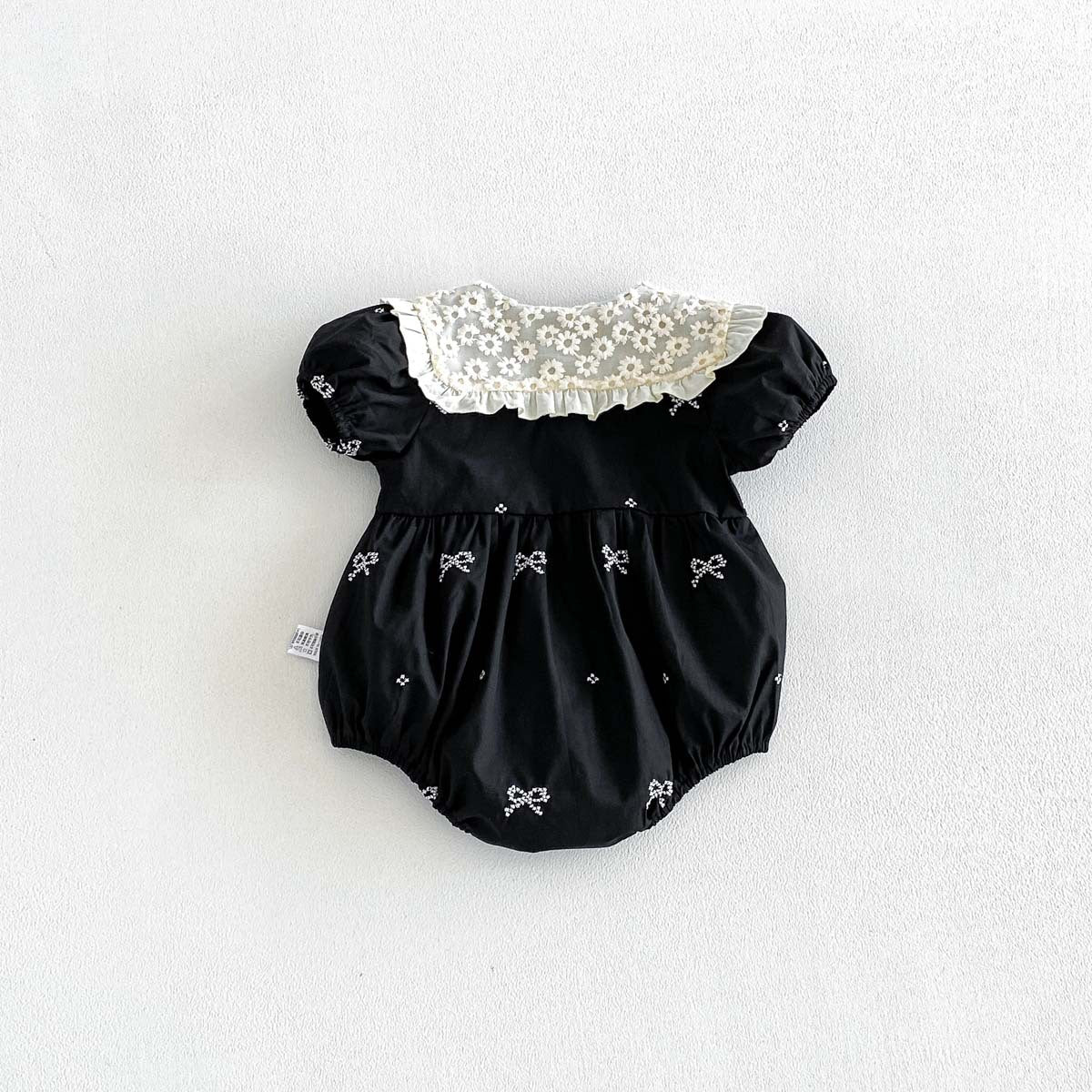 Summer Butterfly Knot Embroidered Collar Short Sleeve Romper Baby Girl Cotton Sweet Lace Bodysuit
