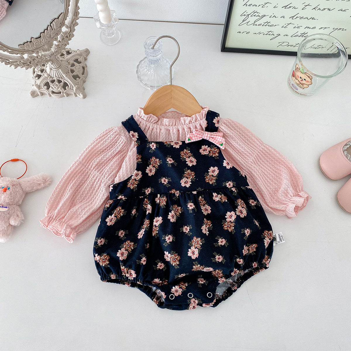 Baby Spring Outfit Stylish Infant Baby Romper Floral Onesie 2-Piece Set Spring Autumn Clothes