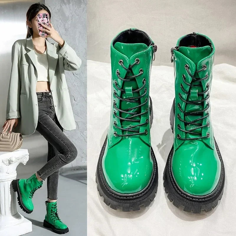 Women Colorful Fashion Ankle Boots Gothic Platform Punk Winter Black High Heels Sexy Ladies Shoes Combat Boots for Women