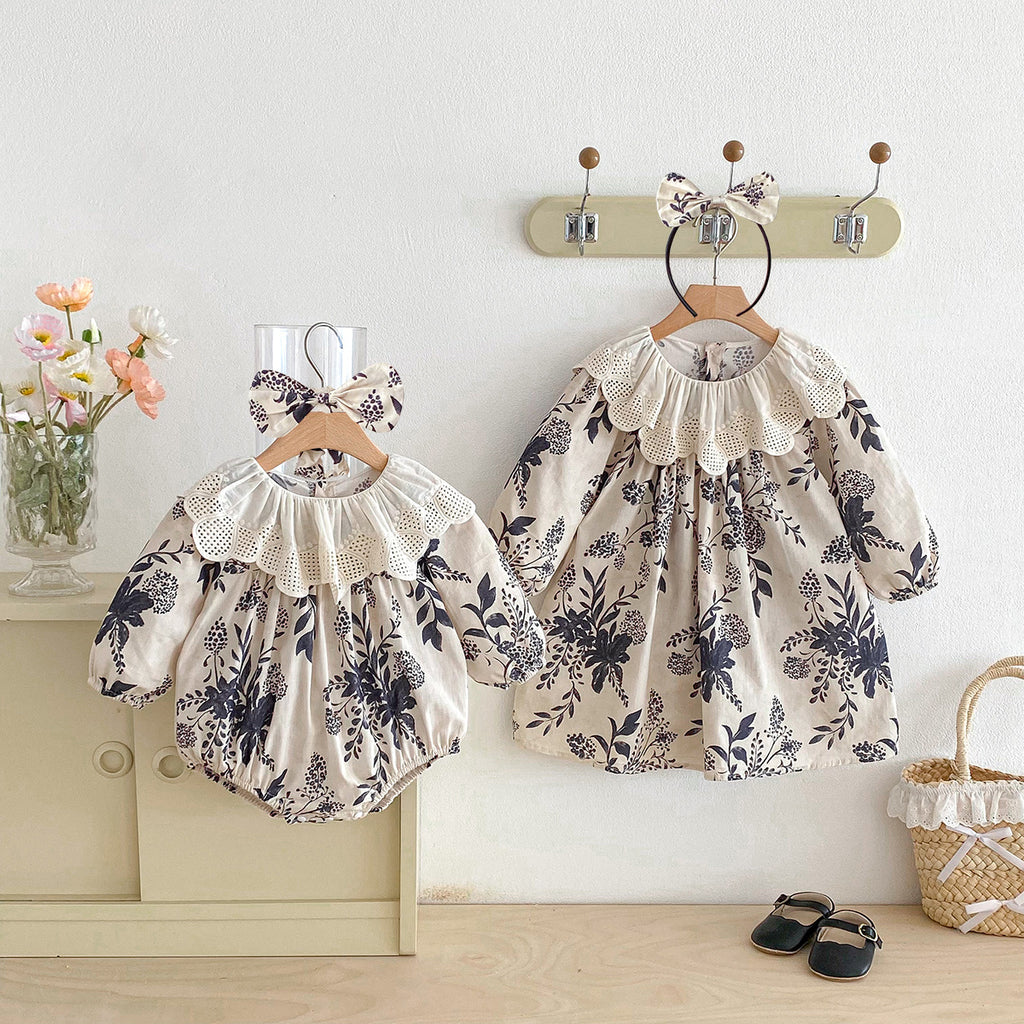 Baby Clothes Spring New Arrival Baby Romper Girls Chinese Style Ink Painting Dress Princess Sister Outfit