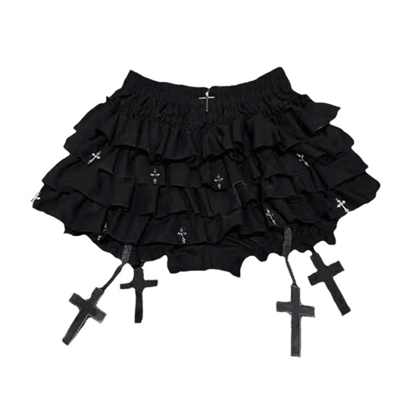 Gothic Dark Cross Cake Puff Skirt Pants Ballet Skirt Bubble Shorts Sexy Personality Style