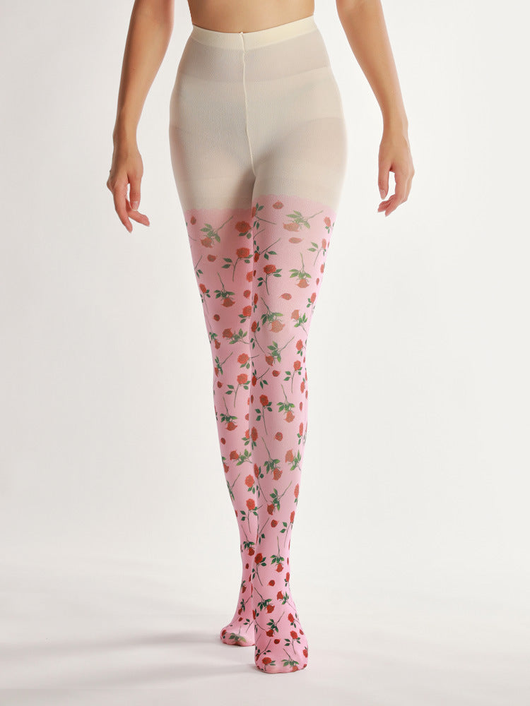 High Quality Flexible Digital Print Tights Fashion Paint Pattern Pantyhose Soft Winter Colorful Stockings Womens