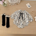 Spring New Baby Girl Floral Cotton Romper with Bow, Stylish Print Cotton Triangular Bodysuit for Infants