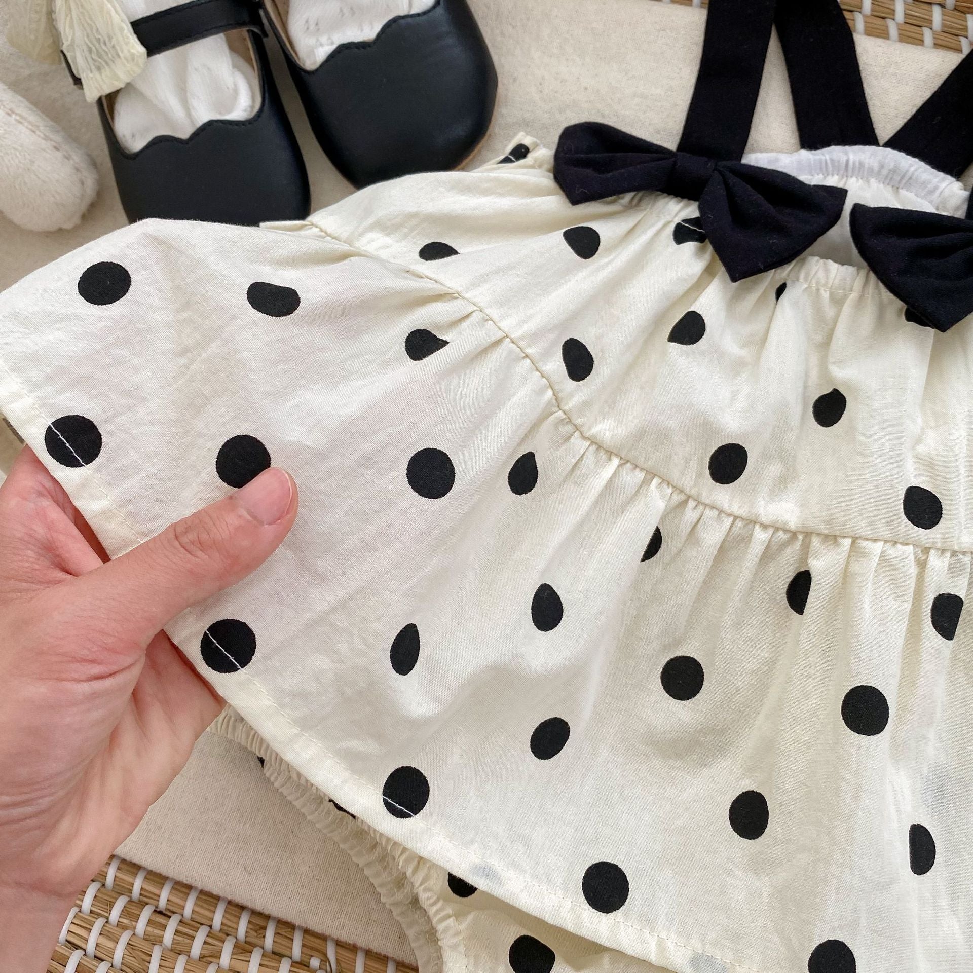 Summer Baby Girl Clothes Bow Strap Bodysuit Cute Polka Dot Princess Romper Dress Crawling Suit