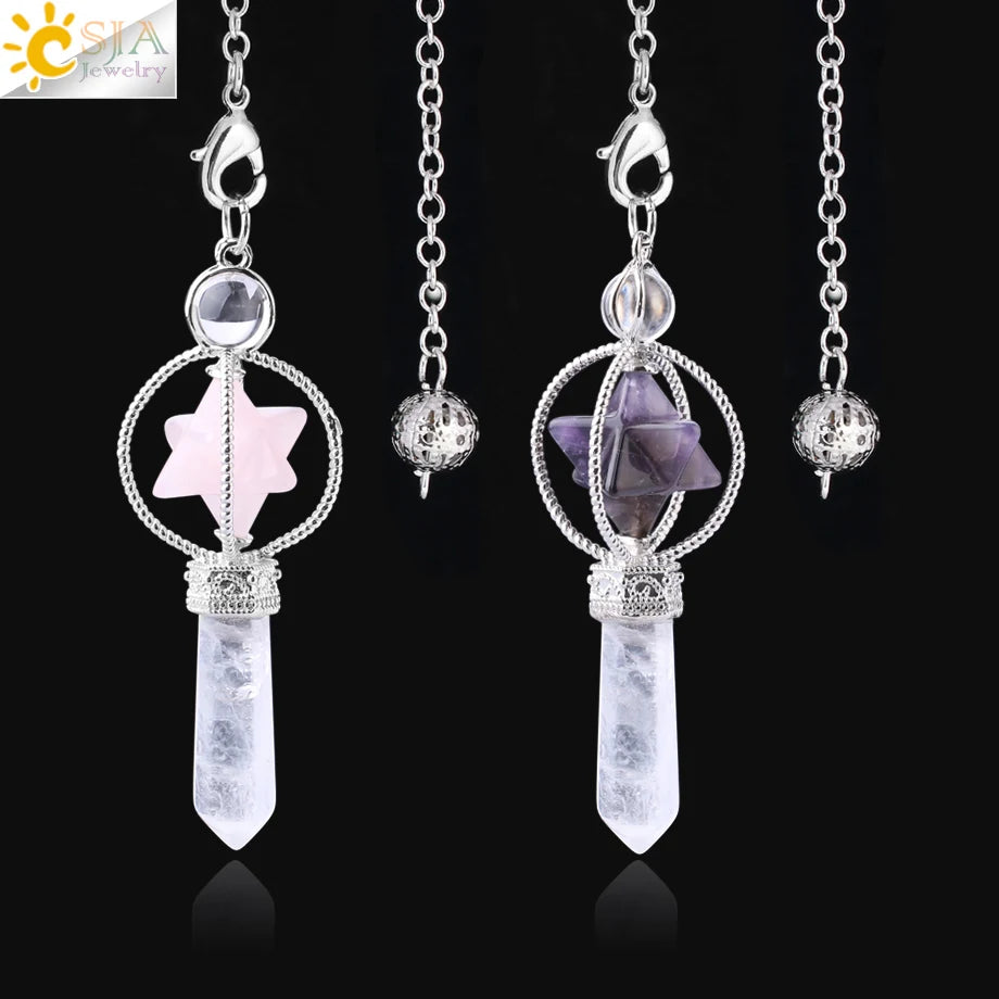 Rotatable Merkaba Dowsing Pendulum Quartz Natural Stone Crystal  Reiki