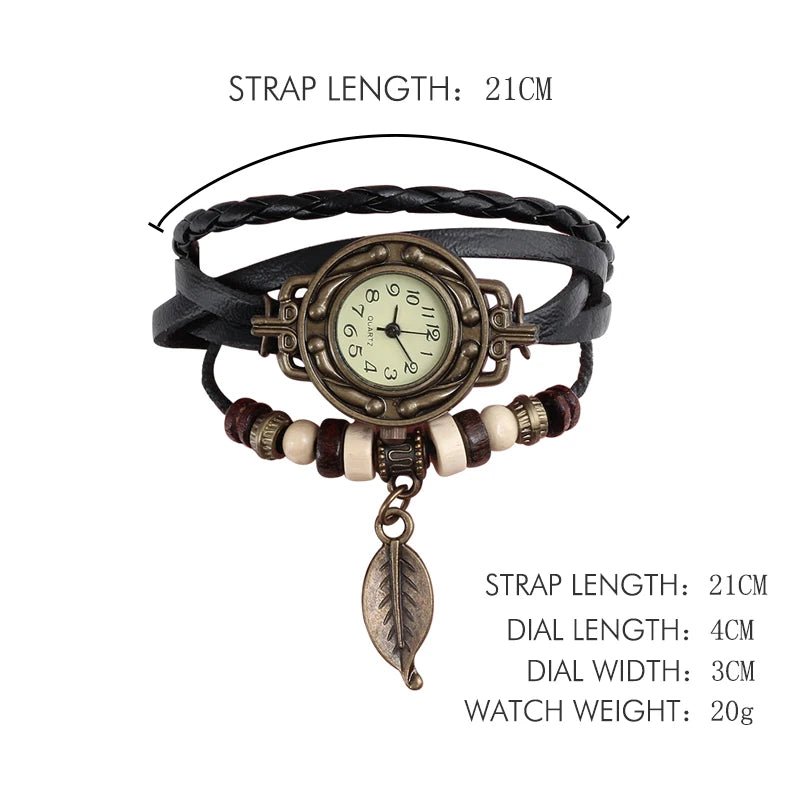 Multicolor High Quality Women Genuine Leather Vintage Quartz Dress Watch Bracelet Wristwatches leaf gift Christmas free shipping